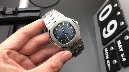 Nautilus-Style Stainless Steel Automatic Watch — Blue Dial